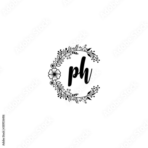 Initial PH Handwriting, Wedding Monogram Logo Design, Modern Minimalistic and Floral templates for Invitation cards 