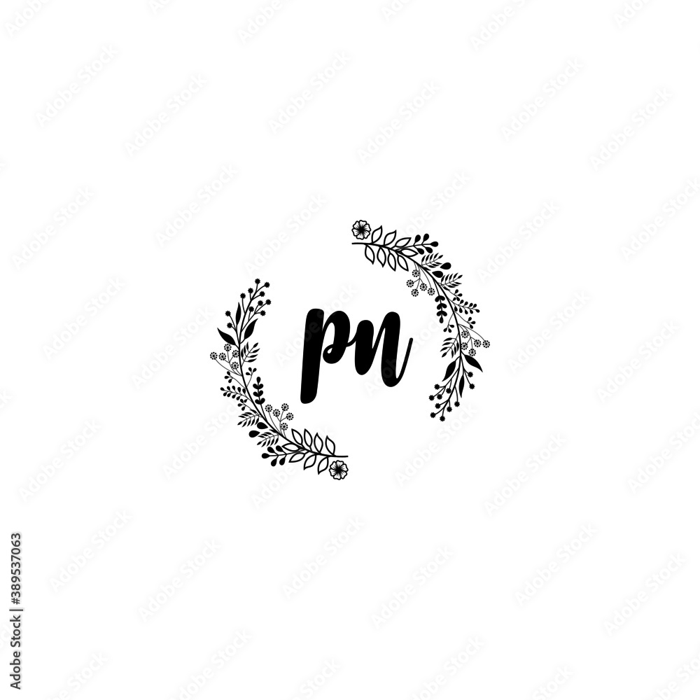 Initial PN Handwriting, Wedding Monogram Logo Design, Modern Minimalistic and Floral templates for Invitation cards	