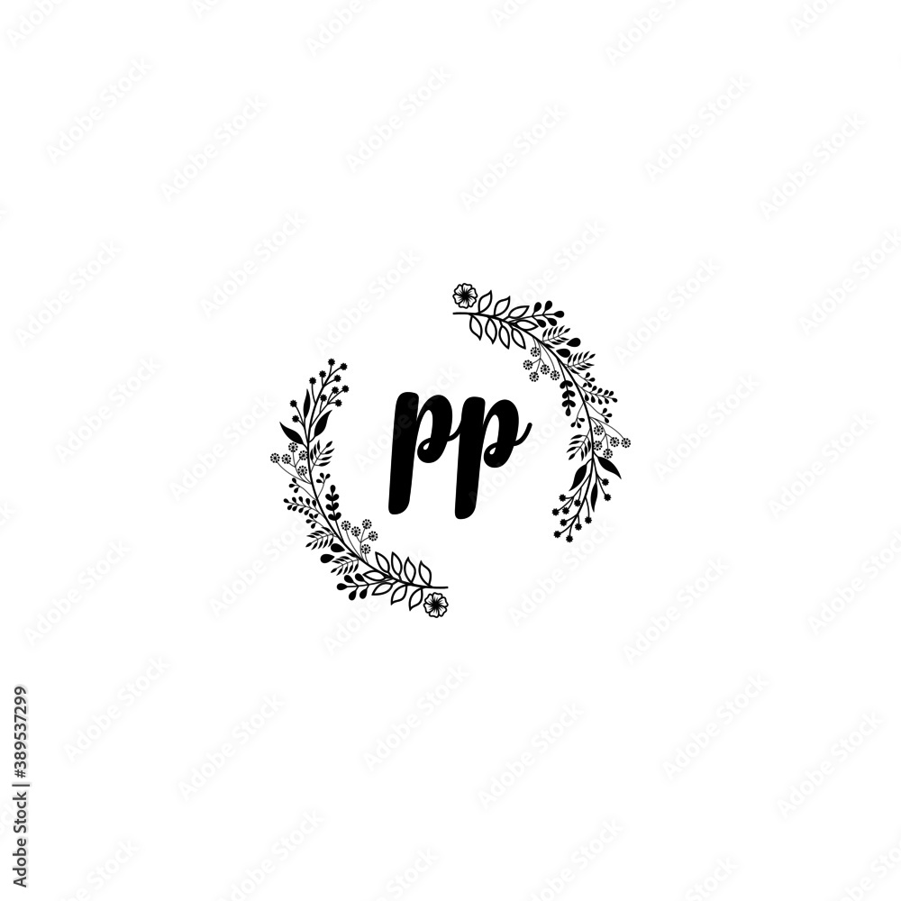 Initial PP Handwriting, Wedding Monogram Logo Design, Modern Minimalistic and Floral templates for Invitation cards	
