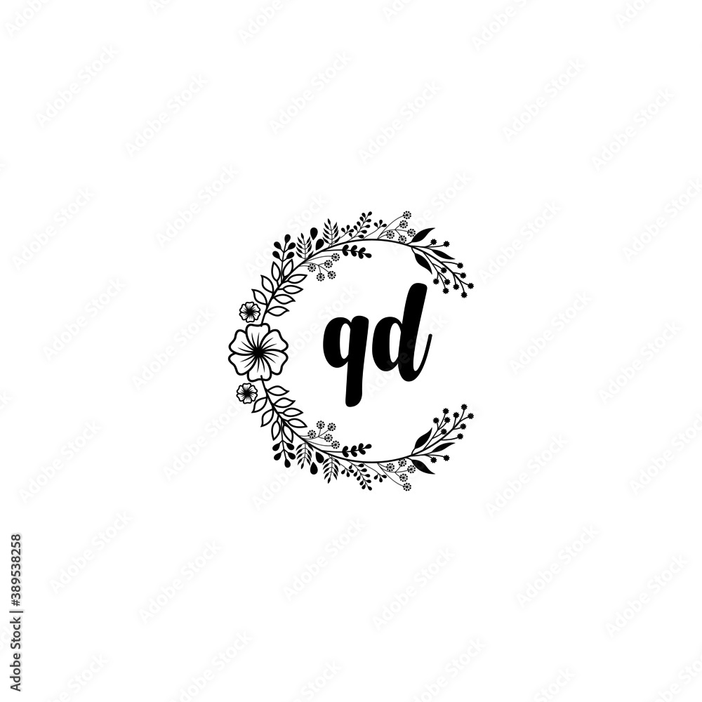 Initial QD Handwriting, Wedding Monogram Logo Design, Modern Minimalistic and Floral templates for Invitation cards Initial QD Handwriting, Wedding Monogram Logo Design, Modern Minimalistic and Floral templates for Invitation cards