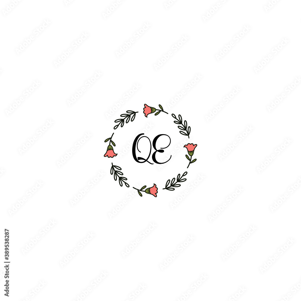 Initial QE Handwriting, Wedding Monogram Logo Design, Modern Minimalistic and Floral templates for Invitation cards Initial QE Handwriting, Wedding Monogram Logo Design, Modern Minimalistic and Floral templates for Invitation cards