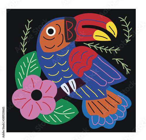 Mola guna kuna from panama sanblas Bird on a branch