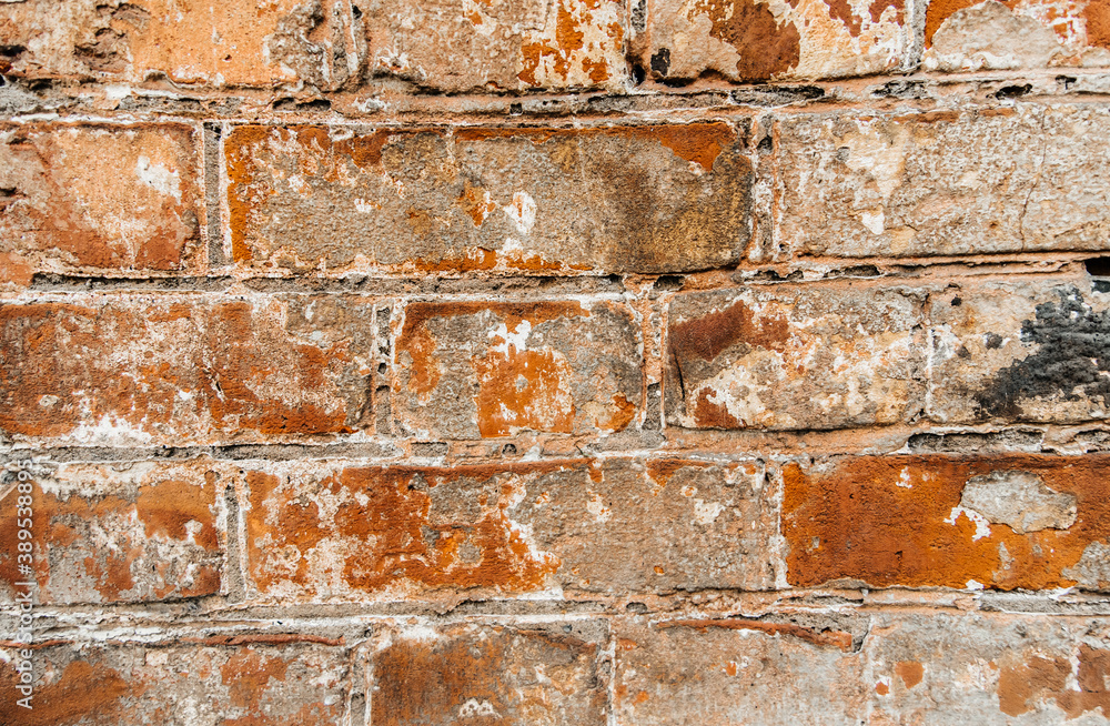Fototapeta premium cypress wall texture pattern red cypress blocks, close-up, old dilapidated wall.