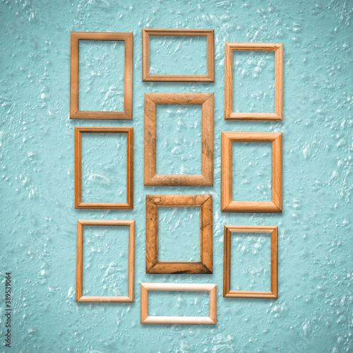 frames on old blue wall