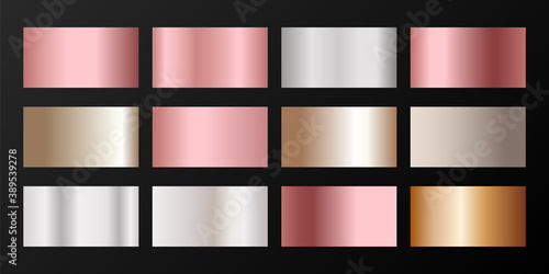 Silver, platinum, bronze, pink gold vector metallic gradients.