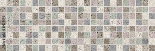 Patterned stone granite with mosaic arrangement in beige and water green tones