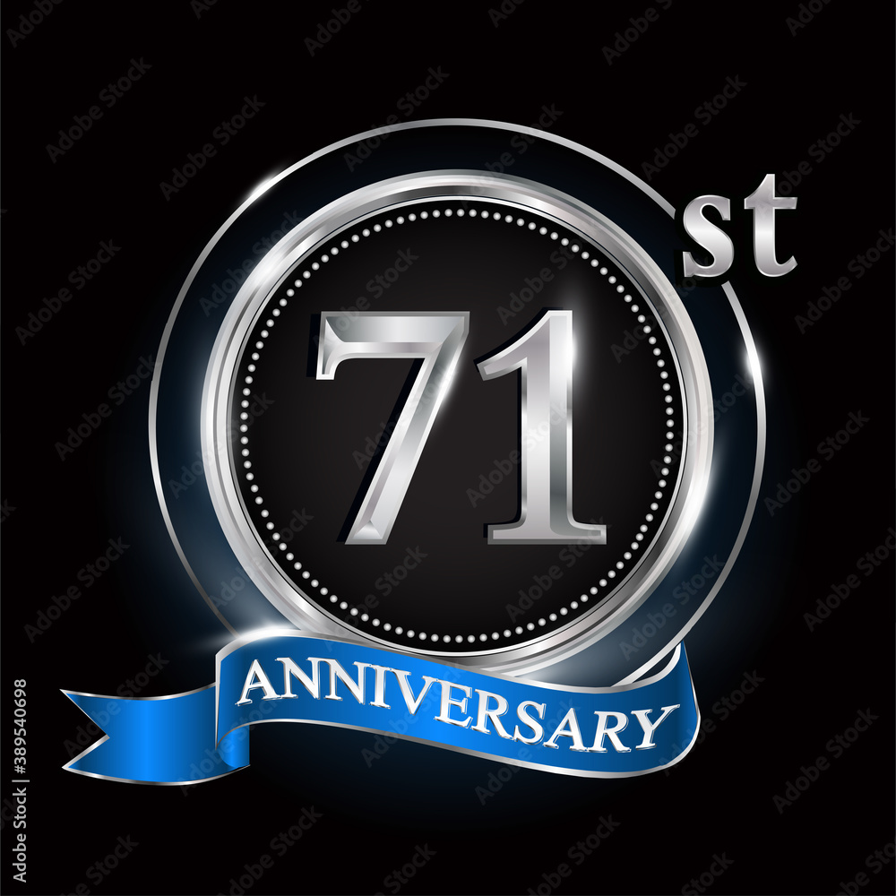 71st anniversary logo with silver ring and blue ribbon. 71st anniversary logo with silver ring and blue ribbon.