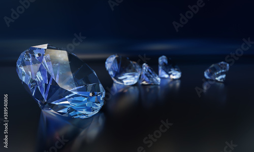 Multicolored transparent crystal on dark background. 3D illustration