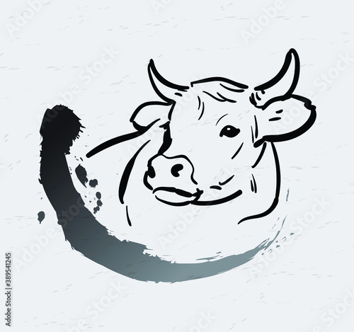 Bull paintbrush in traditional style. Bull logo or symbol vector illustration.