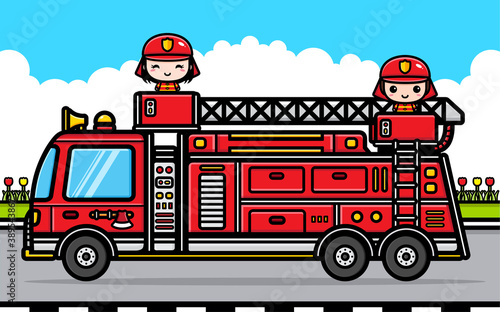 cute firefighter animation vector design