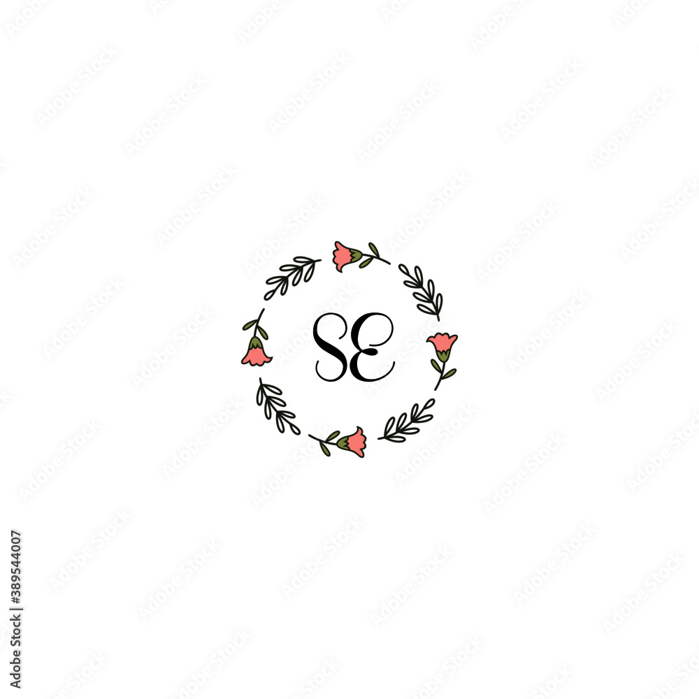 Initial SE Handwriting, Wedding Monogram Logo Design, Modern Minimalistic and Floral templates for Invitation cards	