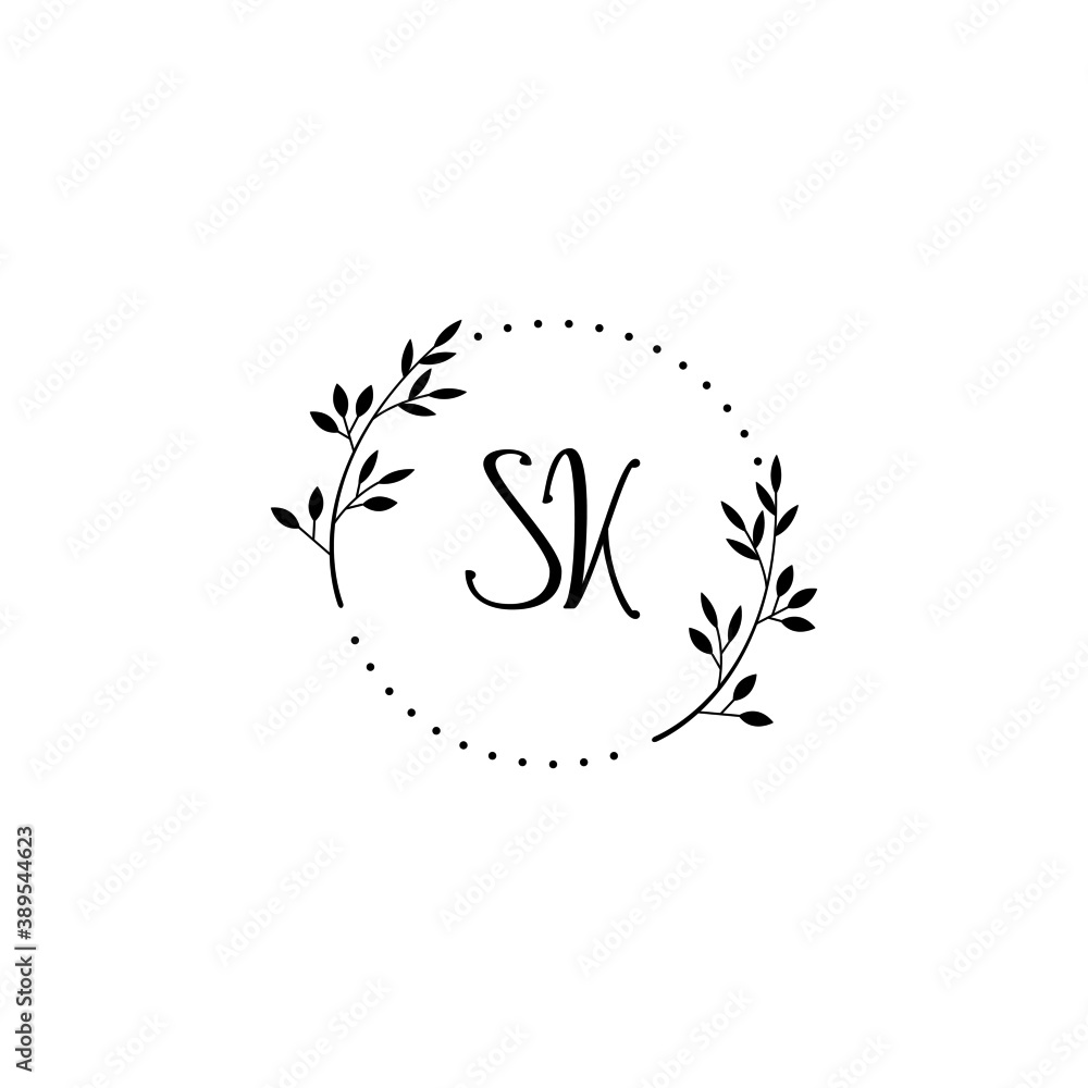 Initial SK Handwriting, Wedding Monogram Logo Design, Modern Minimalistic and Floral templates for Invitation cards	