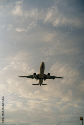 The bottom of landing air line air plane, jet air plane