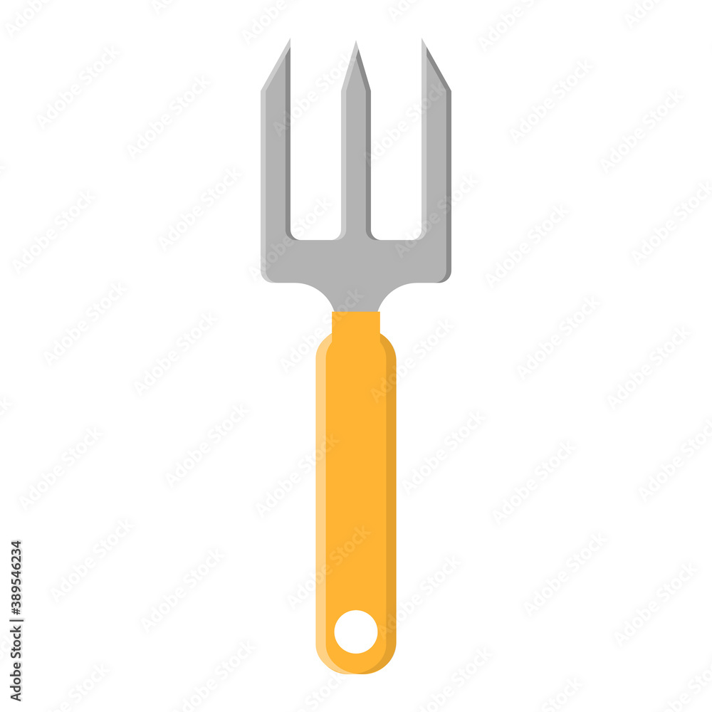 Cartoon small pitchfork icon isolated on white background. Gardening tool. Vector illustration in cartoon style for your design. Cartoon small pitchfork icon isolated on white background. Gardening tool. Vector illustration in cartoon style for your design.