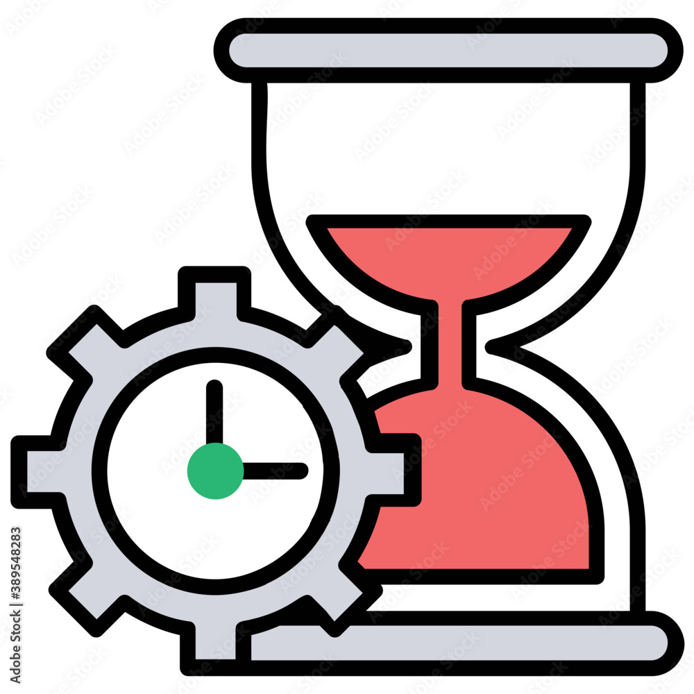 Obraz premium Hourglass and cogwheel clock as a whole giving an icon for processing time 