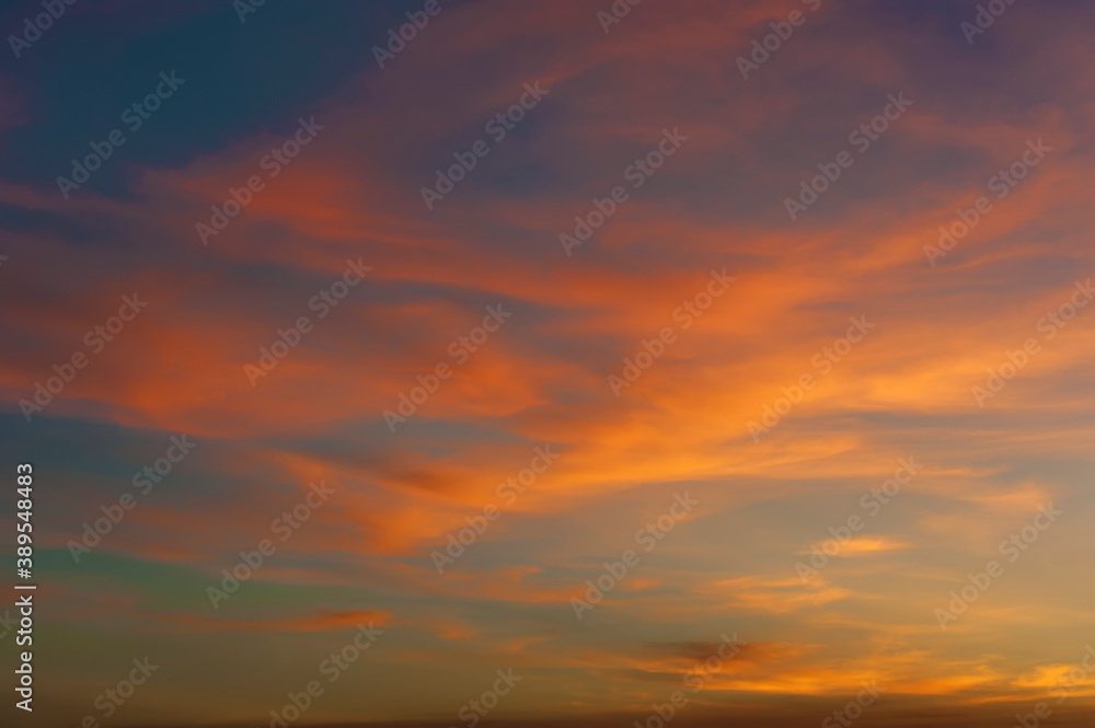 Dramatic red cloudscape at sunset. Natural background.