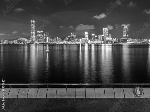 Night scenery of Victoria harbor of Hong Kong city