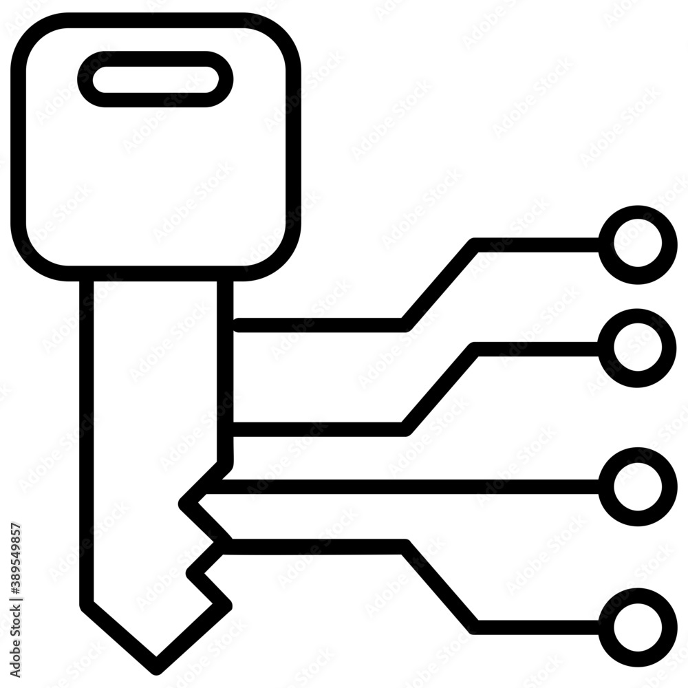 
An icon showing key with data processing nodes showing storage capacity icon concept 
