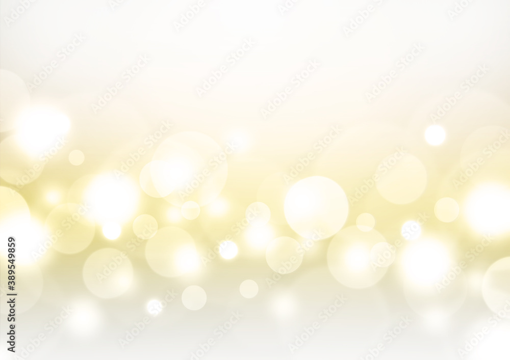 白い透明な水玉模様　金色と白のグラデーション　背景素材　横型