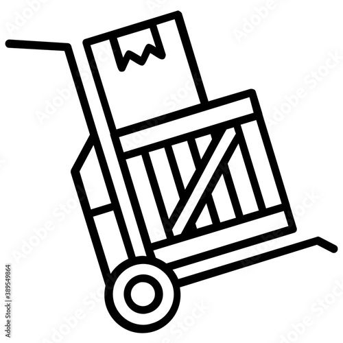 
Shopping trolley entrenched with wooden and cardboard boxes, a brief icon for package trolley 
