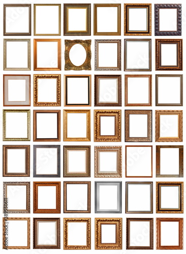 frames for paintings antique gold gilding set isolated on white background