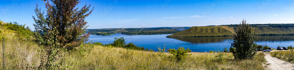 beautiful panorama landscape view of the mountains and the Dniester river Bakota