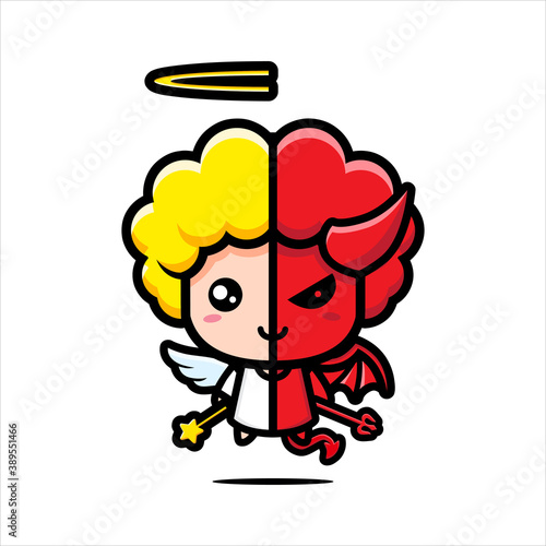 cute half angel devil character vector design