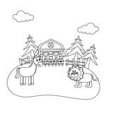 Creative vector childish Illustration. horse and lion in the field with cartoon style. Childish design for kids activity colouring book or page.
