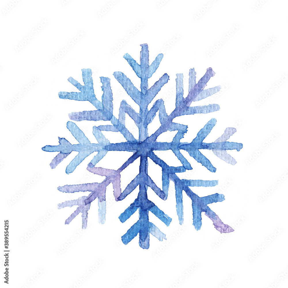 Watercolor hand drawn snowflake isolated on white Watercolor hand drawn snowflake isolated on white