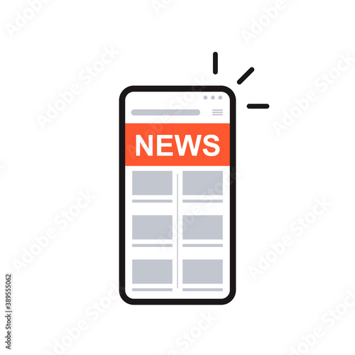 Reading news on a mobile phone.