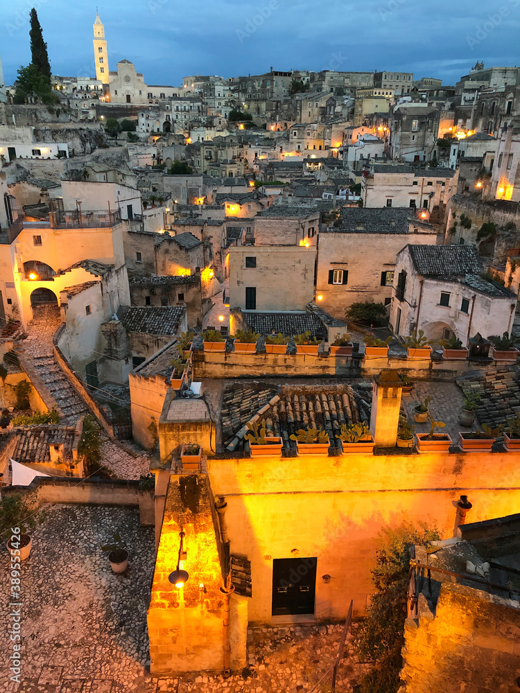 The Sassi of Matera in the night, Matera, Italy