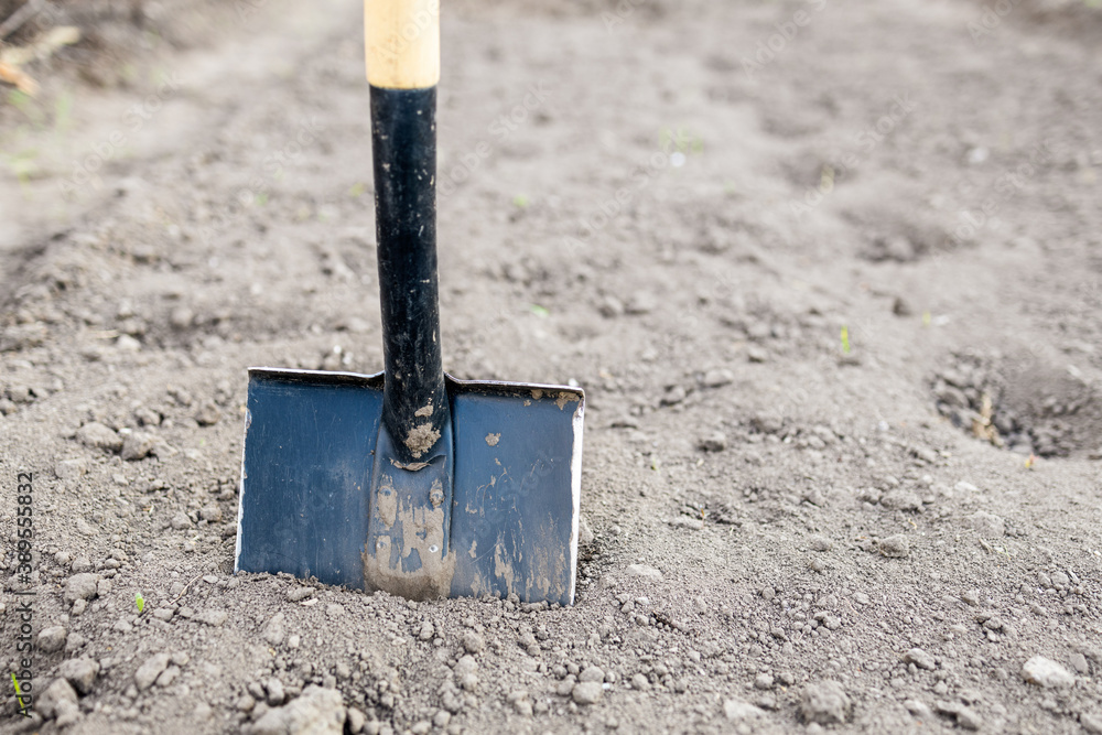 the shovel is stuck in the soil before starting work Stock Photo ...