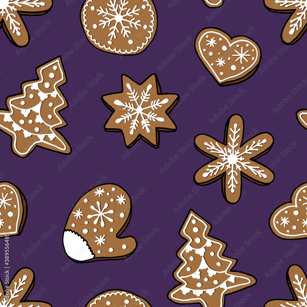 Gingerbread. Christmas seamless pattern. Design for fabric, textile, wallpaper, packaging. Gingerbread. Christmas seamless pattern. Design for fabric, textile, wallpaper, packaging.