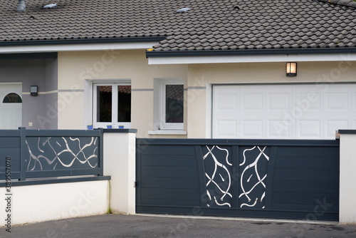 modern gray design gate aluminum portal outdoor door front of suburbs house