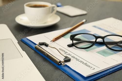 Concept of finance planning on black wooden table