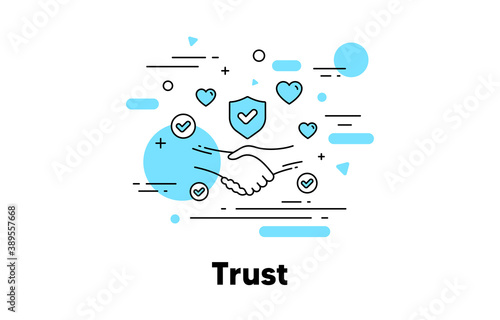 Trust line icon. Partnership deal, Friendship and Certainty illustration. Respect handshake, integrity and Insurance line icon. Compliance, business trust, customer deal. Editable stroke. Vector
