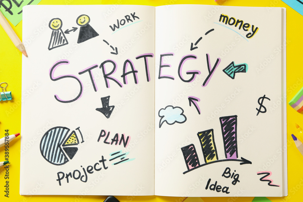 Concept of business strategy on yellow background