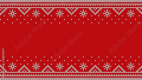 Nordic red jumper knitwear ornament. Christmas sweater knit seamless pattern. Vector illustration.