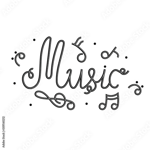 Black and white lettering music. Black and white lettering with melodic notes