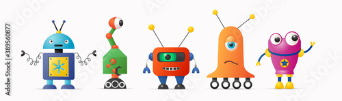 Set of cute vector robot or monster characters for kids.