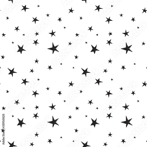 Set of cute hand drawn star. Abstract vector seamless pattern with black starry.