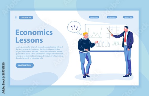 Economics Lessons Flat Landing Page with Banner