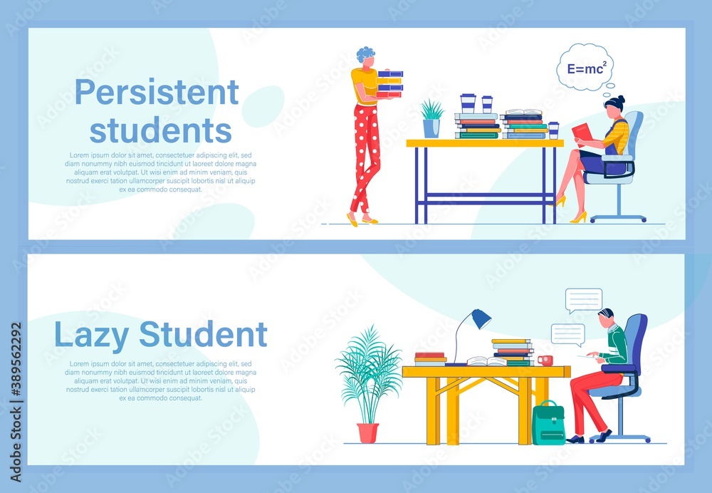 Lazy Student Vs Persevering One. Two Banner Set