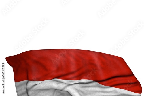 nice Austria flag with big folds lie in the bottom isolated on white - any holiday flag 3d illustration..