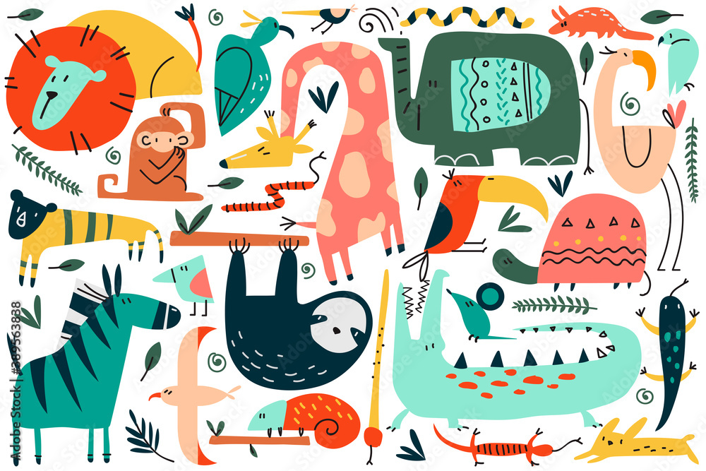 Obraz premium Animals doodle set