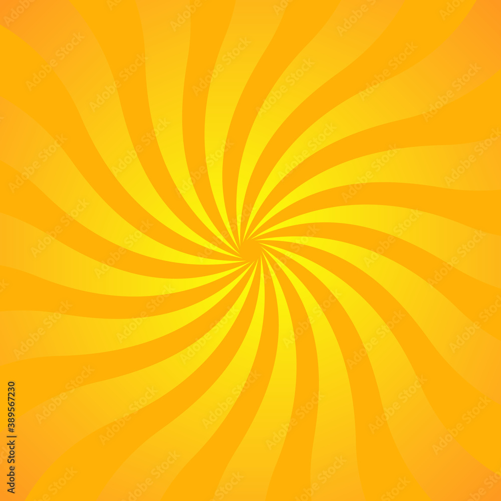 Obraz premium Sun rays background. Yellow orange radiate sun beam, burst effect. Sunbeam light flash boom. Template poster sale. Sunlight star, sunrise burst. Solar radiance glare, retro design. Vector illustration
