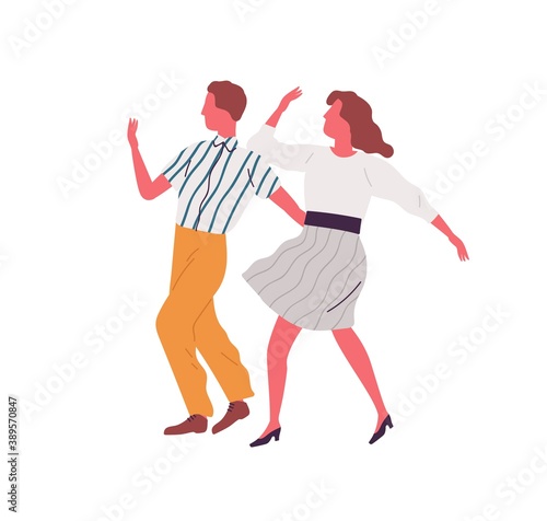 Retro couple dance lindy hop together synchronously. Faceless pair dancing sw...
