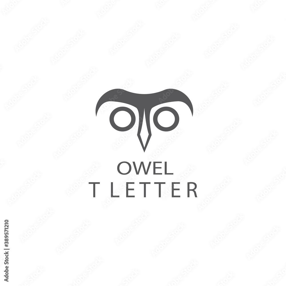 Logo letter t, owl illustration, vector design template Logo letter t, owl illustration, vector design template