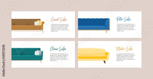 Set of advertising templates for sofa shop with a place for text. Horizontal ...