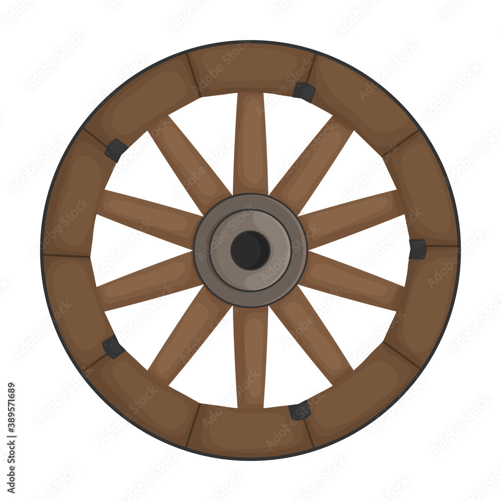 Wooden wheel cartoon vector icon.Cartoon vector illustration wagon. Isolated illustration of wooden wheel of wagon icon on white background.